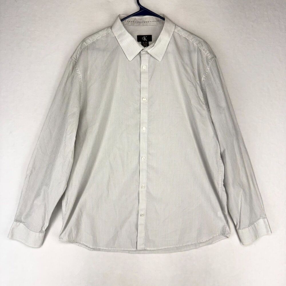 Calvin Klein Gray & White Striped Button Down 100% Cotton Mens Size XL